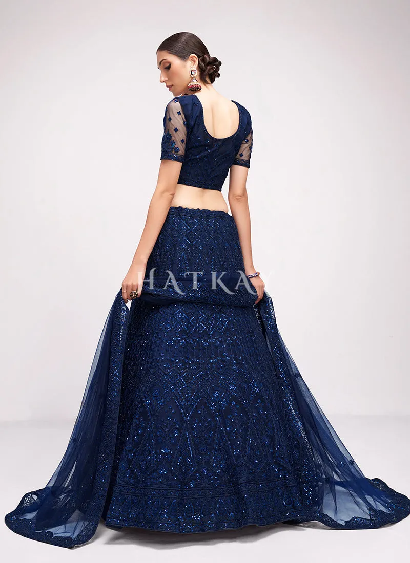 Cobalt Blue Sequence Embroidered Wedding Lehenga Choli