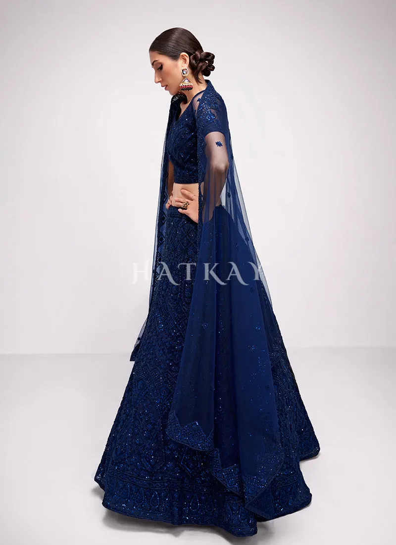 Cobalt Blue Sequence Embroidered Wedding Lehenga Choli