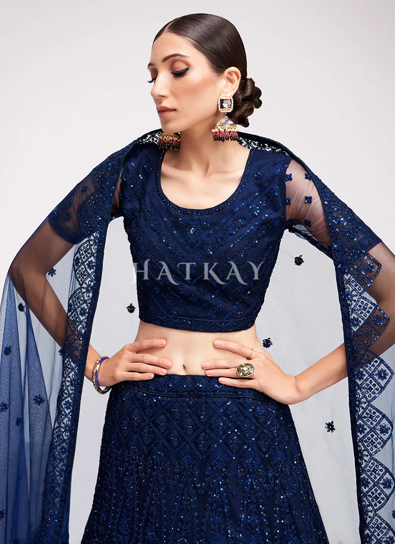 Cobalt Blue Sequence Embroidered Wedding Lehenga Choli