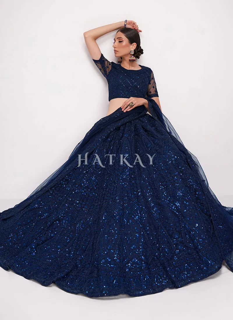 Cobalt Blue Sequence Embroidered Wedding Lehenga Choli