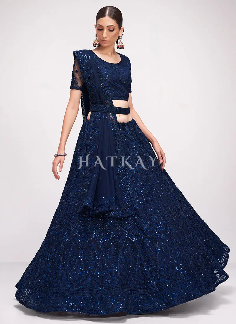 Cobalt Blue Sequence Embroidered Wedding Lehenga Choli