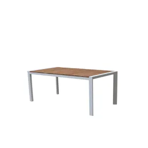 Copenhagen Outdoor Table 2200x1000 - White Powder Coated Aluminium with Teak Top