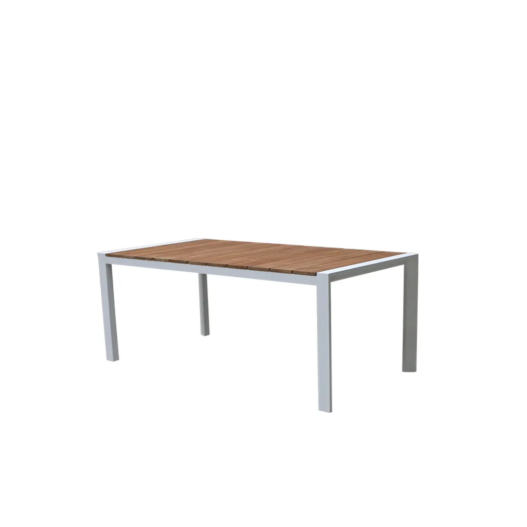 Copenhagen Outdoor Table 2200x1000 - White Powder Coated Aluminium with Teak Top