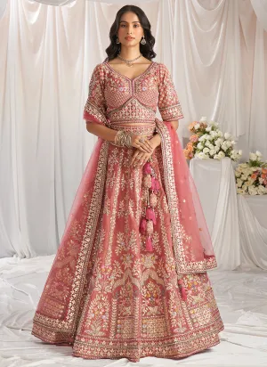 Coral Pink Multi Embroidery Bridal Lehenga Choli