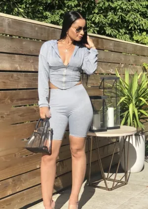 Corset Hoodie Biker Shorts Set