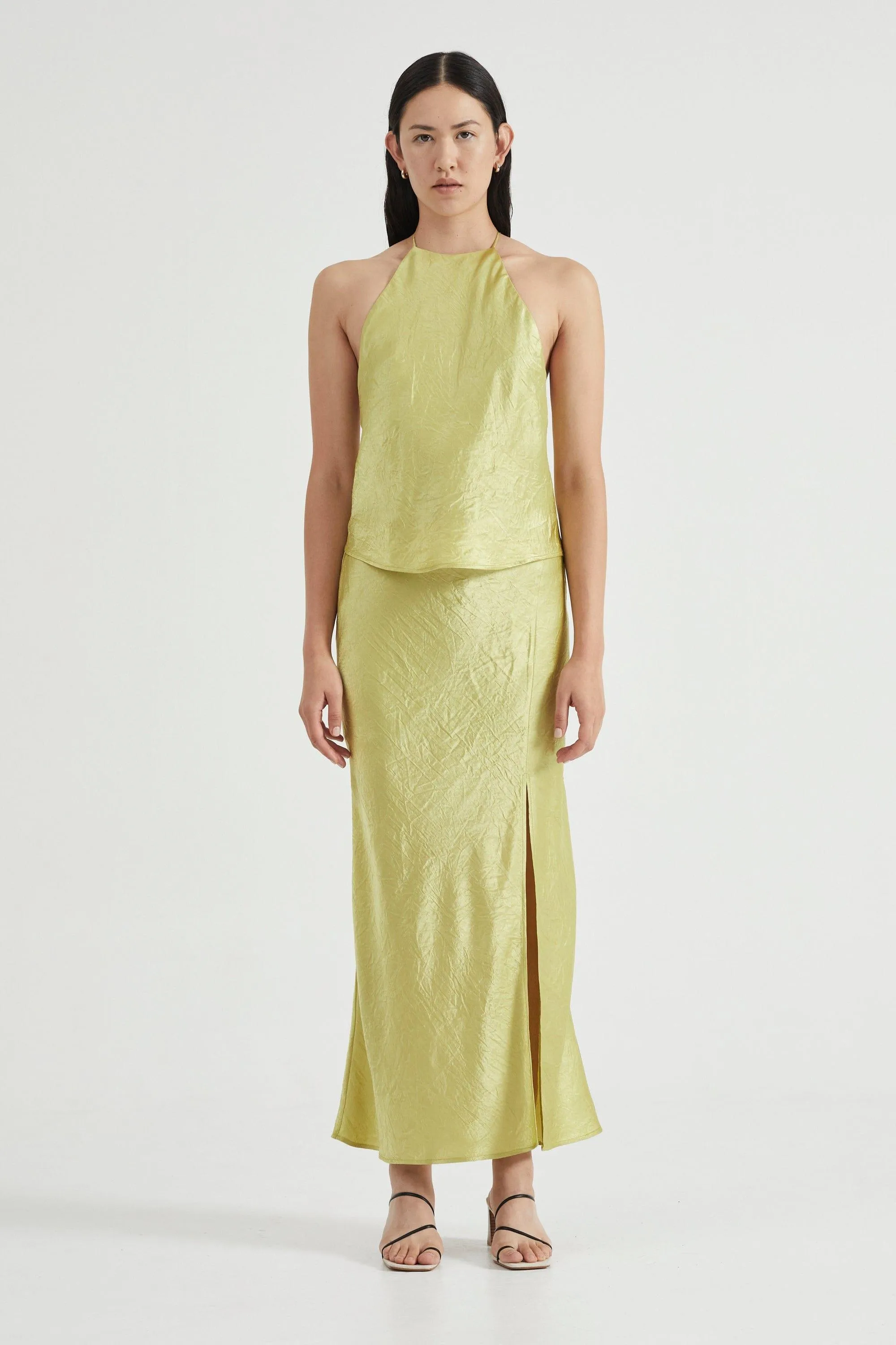 CRUSH BIAS SPLIT MAXI SKIRT | KIWI