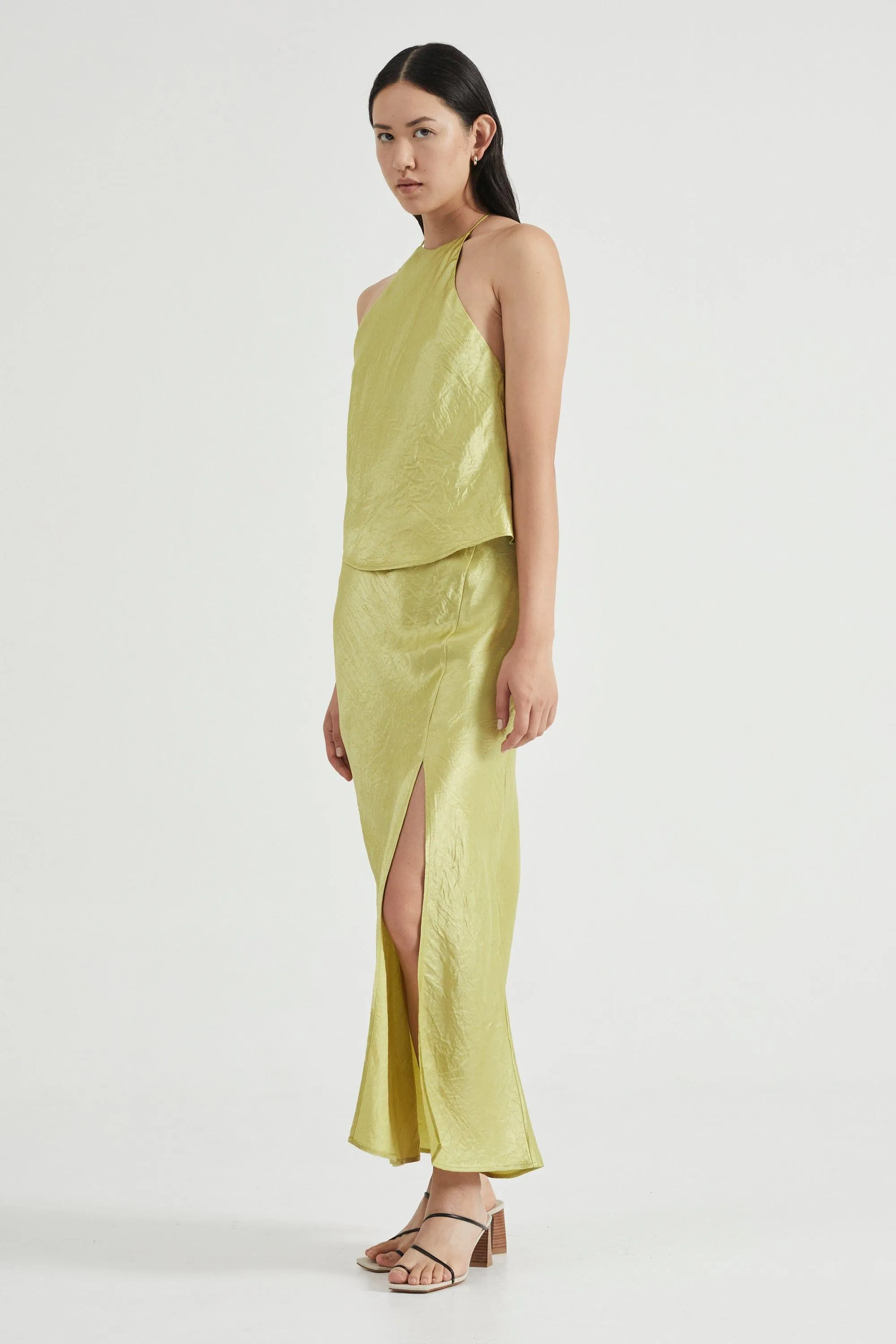CRUSH BIAS SPLIT MAXI SKIRT | KIWI