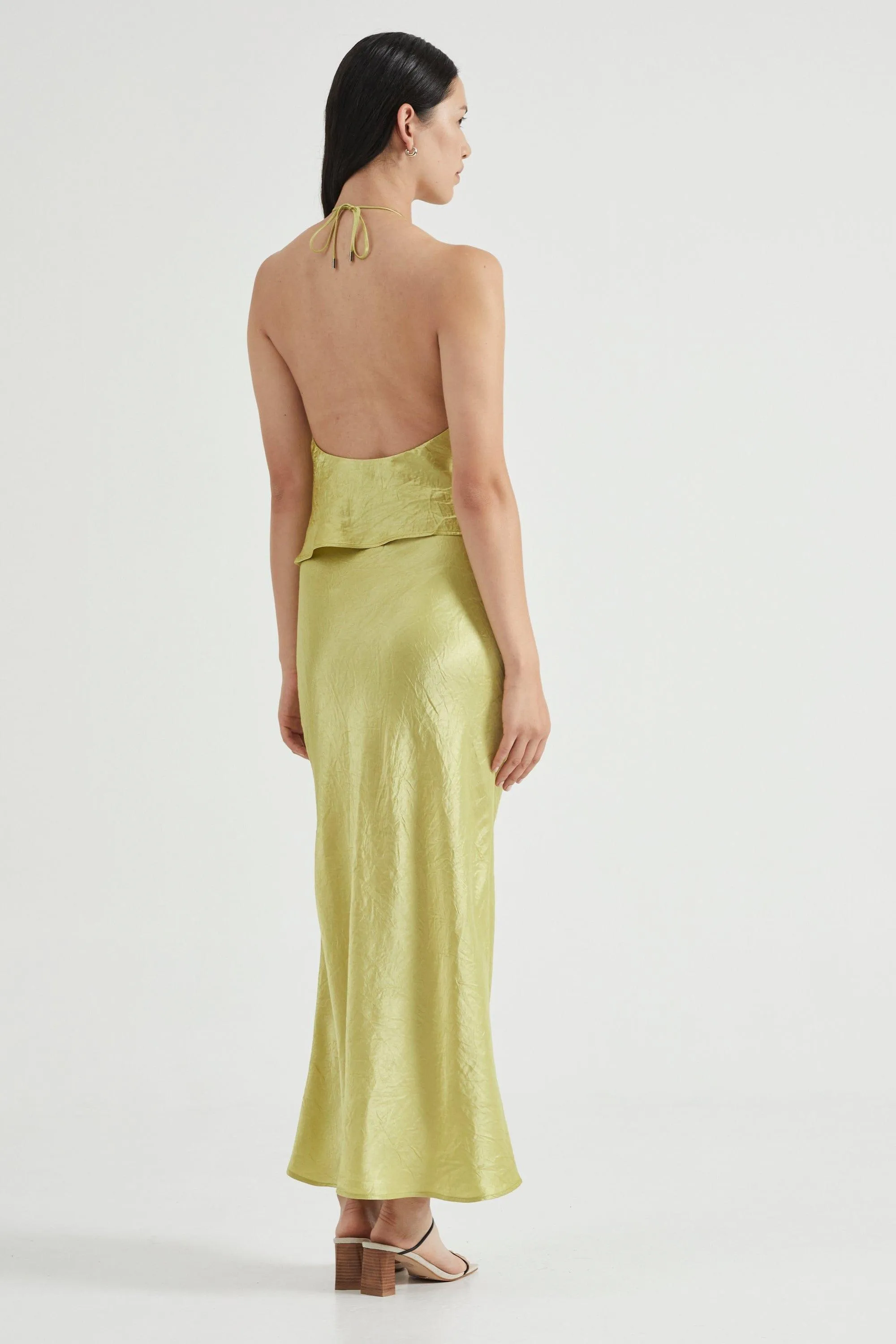 CRUSH BIAS SPLIT MAXI SKIRT | KIWI