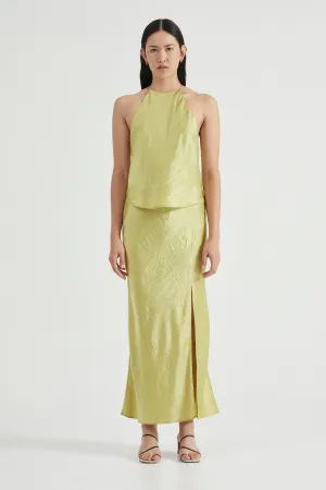 CRUSH BIAS SPLIT MAXI SKIRT | KIWI