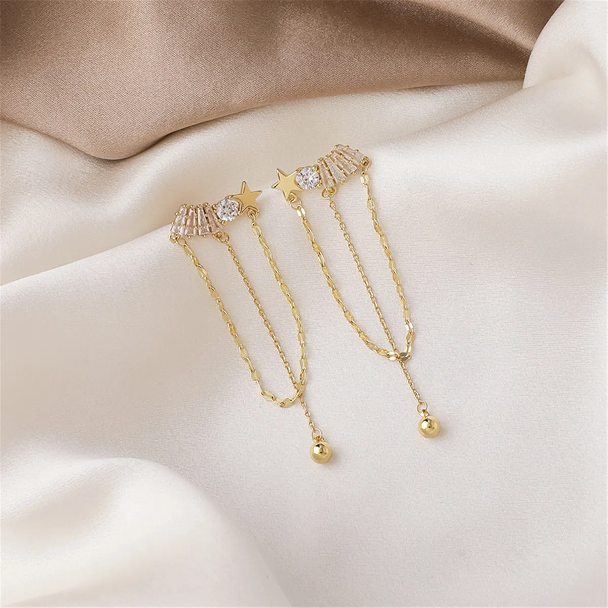 Cubic Zirconia & 18K Gold-Plated Star Chain Chandelier Drop Earrings
