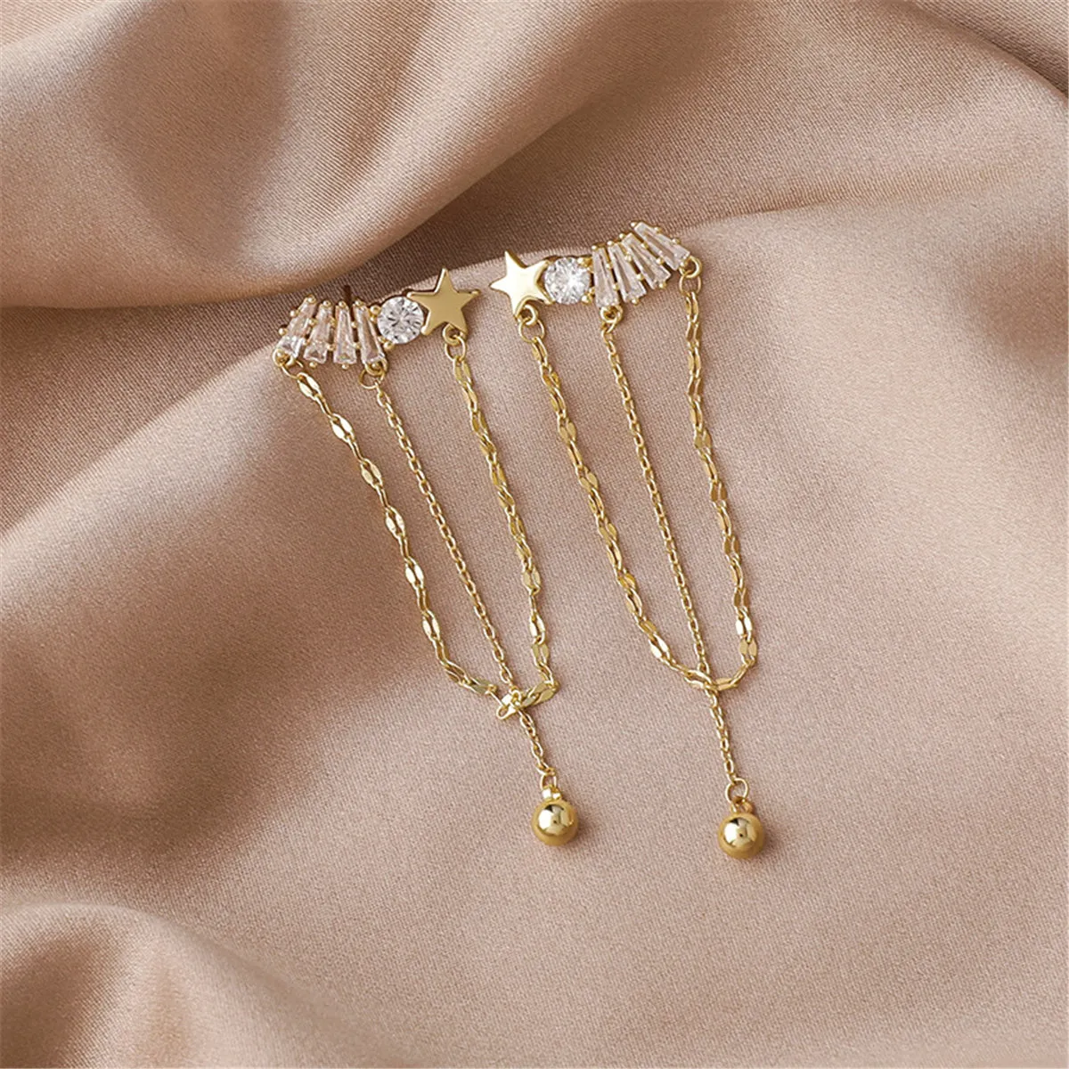 Cubic Zirconia & 18K Gold-Plated Star Chain Chandelier Drop Earrings