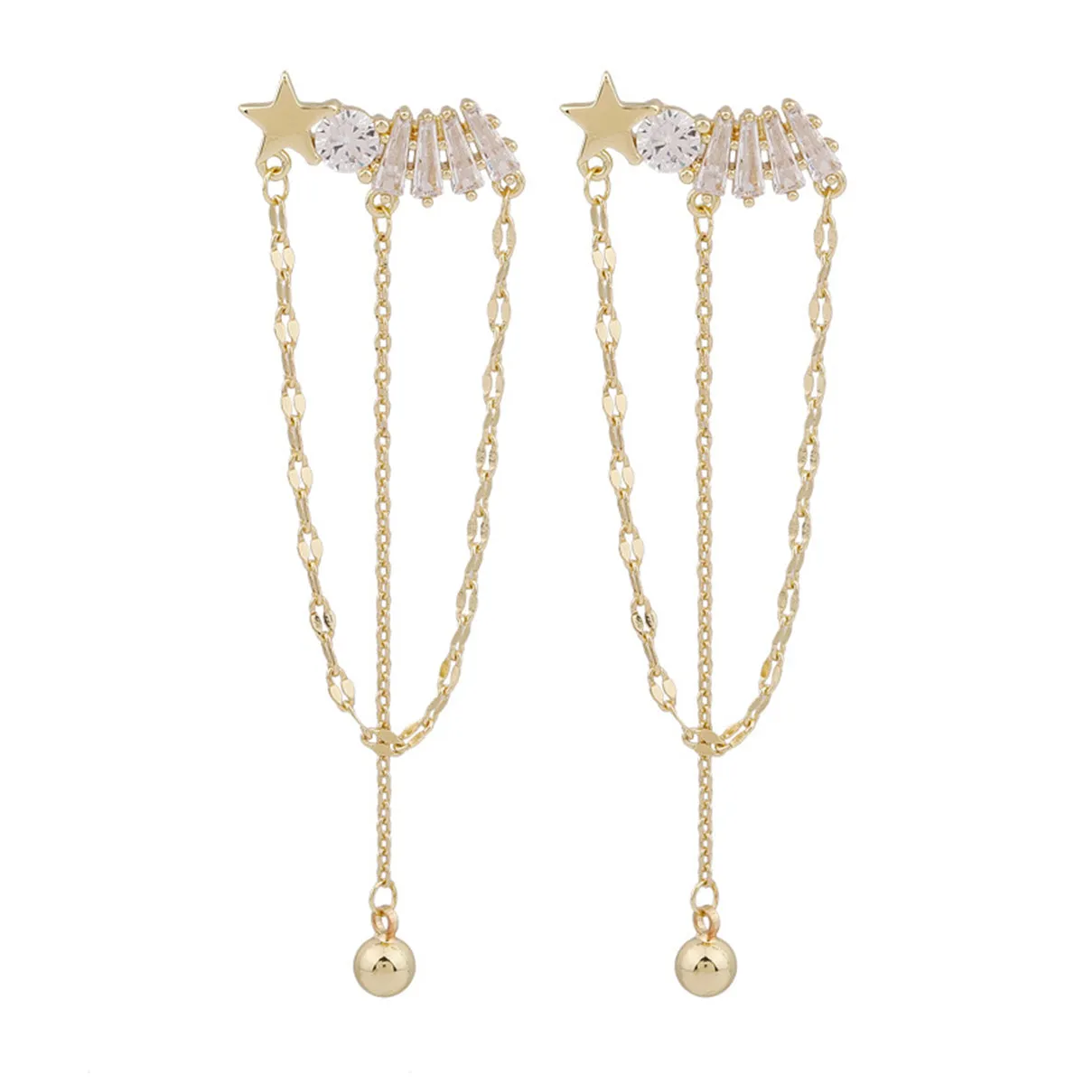 Cubic Zirconia & 18K Gold-Plated Star Chain Chandelier Drop Earrings