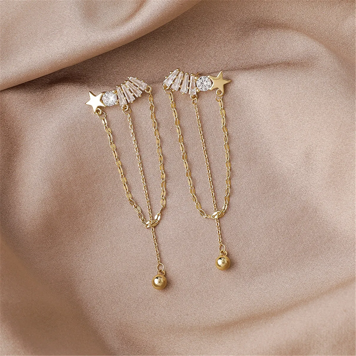Cubic Zirconia & 18K Gold-Plated Star Chain Chandelier Drop Earrings