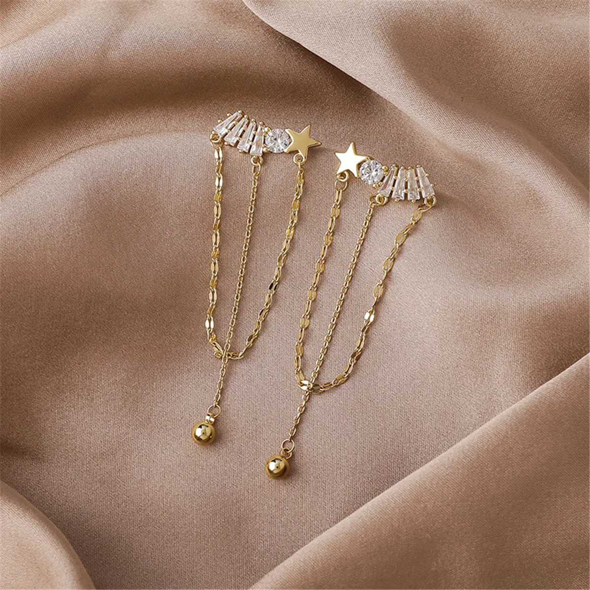 Cubic Zirconia & 18K Gold-Plated Star Chain Chandelier Drop Earrings