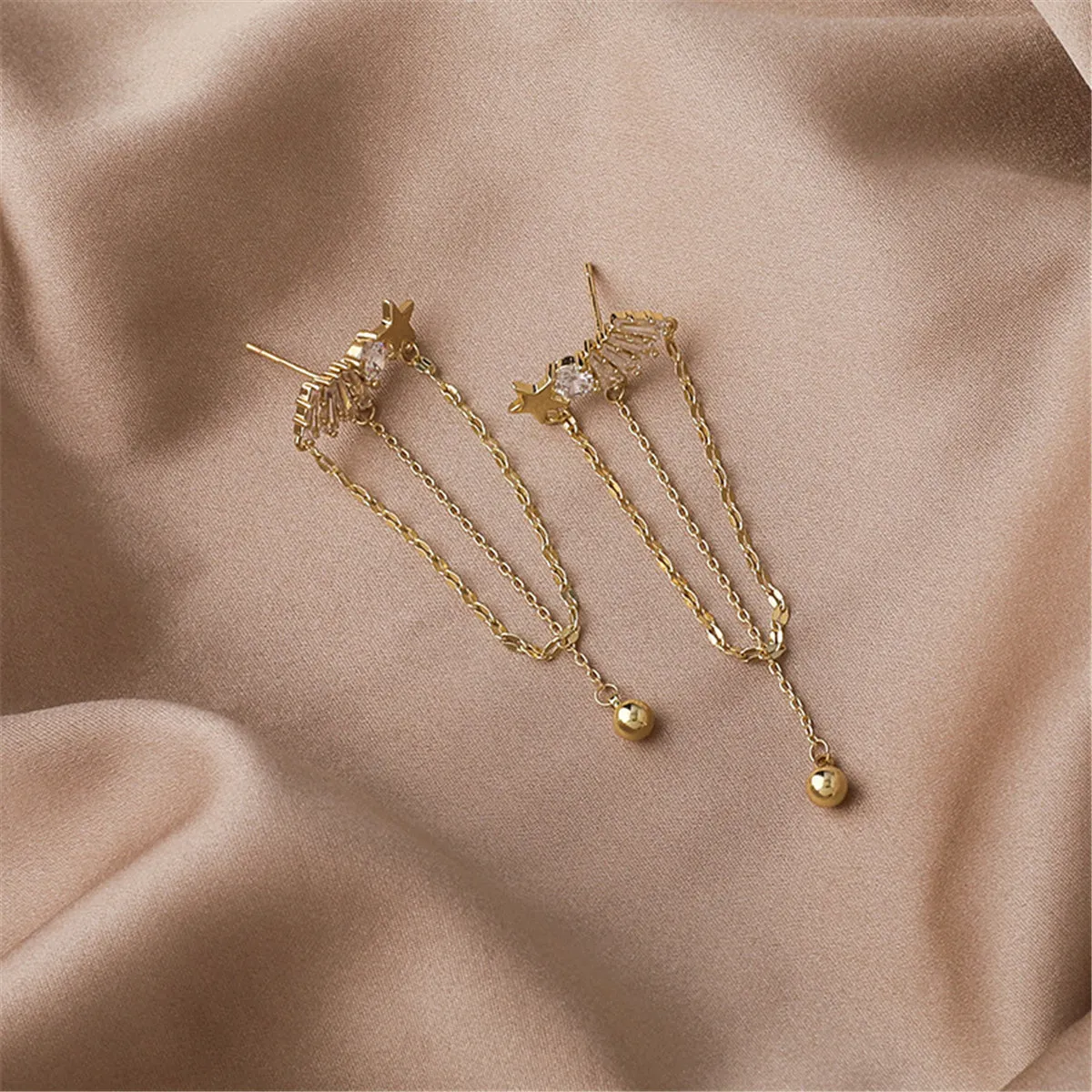 Cubic Zirconia & 18K Gold-Plated Star Chain Chandelier Drop Earrings