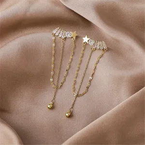 Cubic Zirconia & 18K Gold-Plated Star Chain Chandelier Drop Earrings