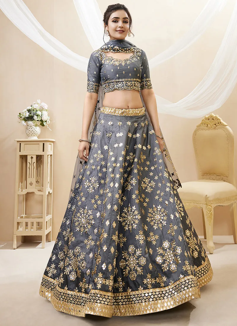 Deep Grey Mirror Embroidery Traditional Lehenga Choli