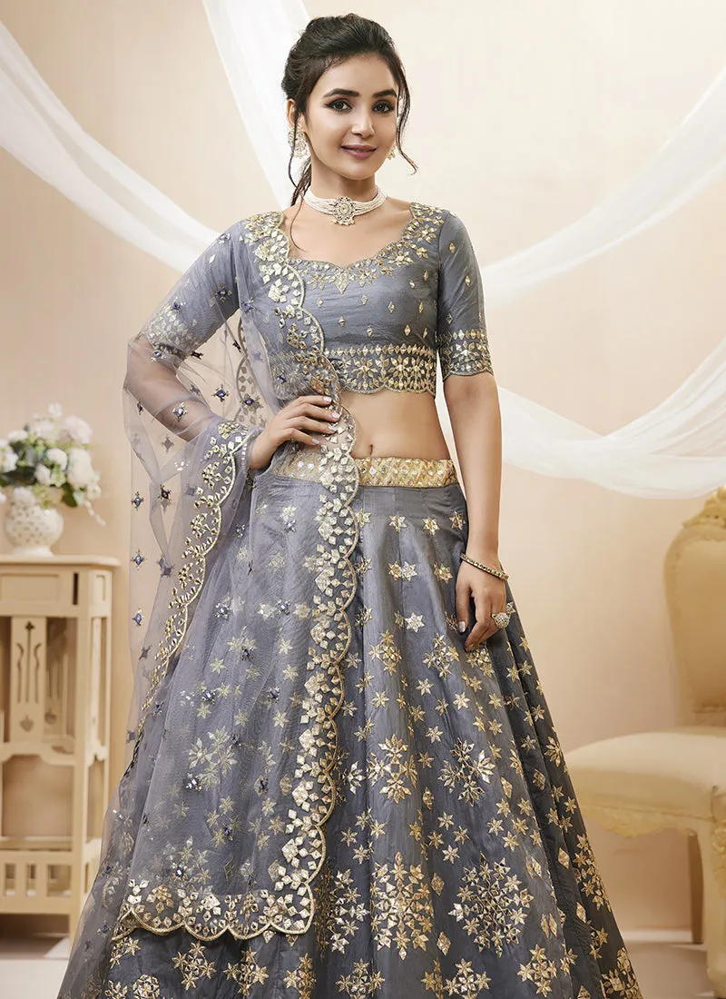 Deep Grey Mirror Embroidery Traditional Lehenga Choli