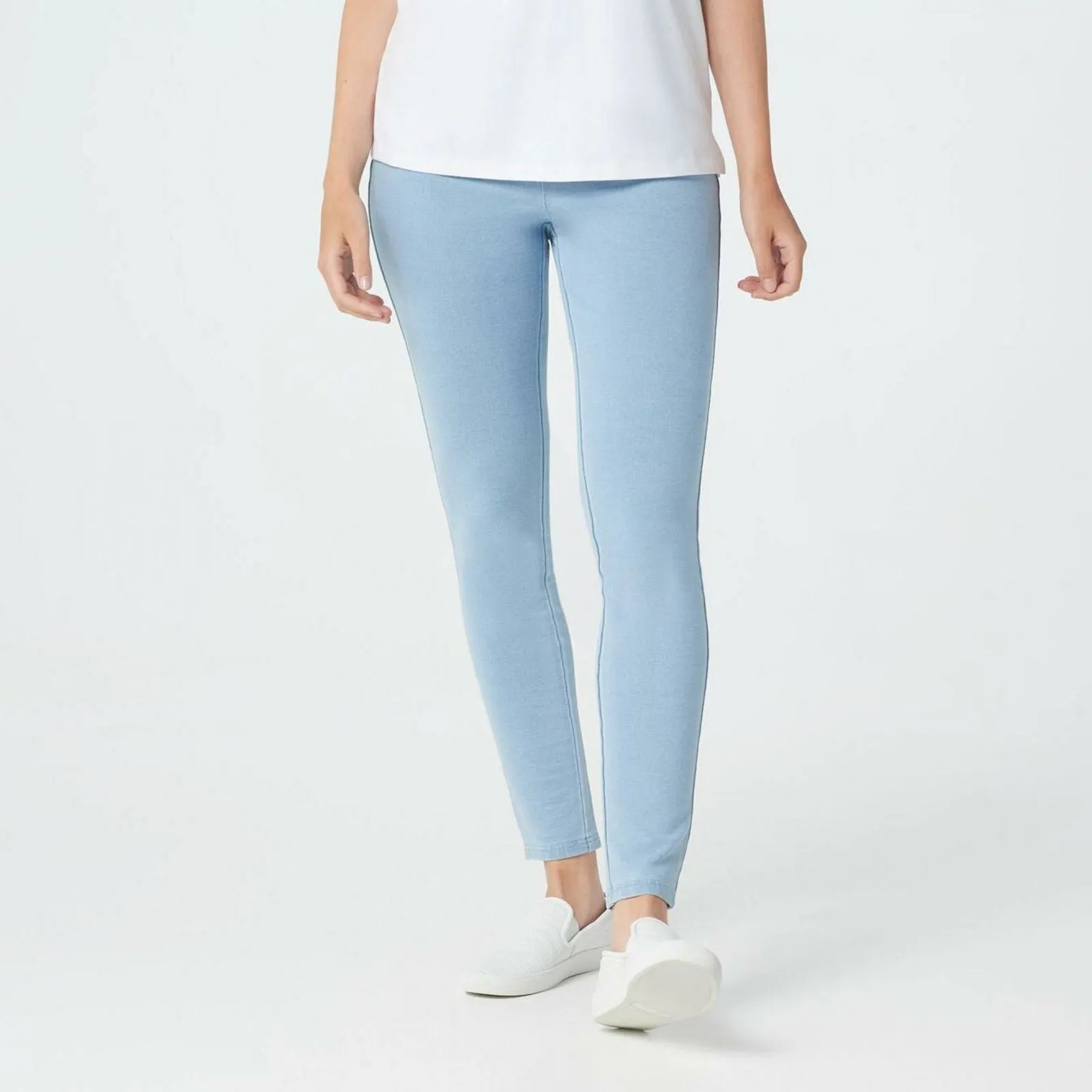 Denim & Co. Women's Comfy Knit Pull-On Ankle Jeggings Bleach Blue 6