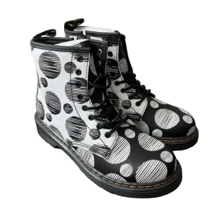 Dr Martens Boots Kids Size US 4 EU 34 1460 J Black White Polka Dot K Hydro