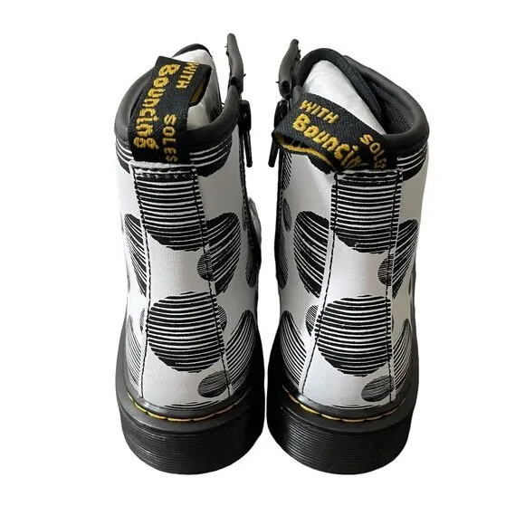 Dr Martens Boots Kids Size US 4 EU 34 1460 J Black White Polka Dot K Hydro
