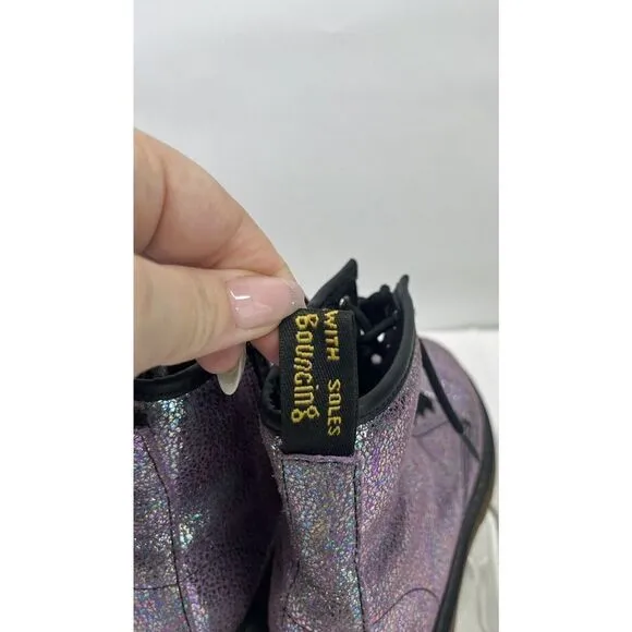 Dr. Martens Doc Delaney Holographic Combat Boots Big Girls Size 3 Purple Shimmer