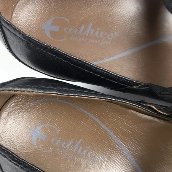 Earthies Zeeland Black Leather Slip-on Hidden Wedge Mary-Jane Comfort Sh…