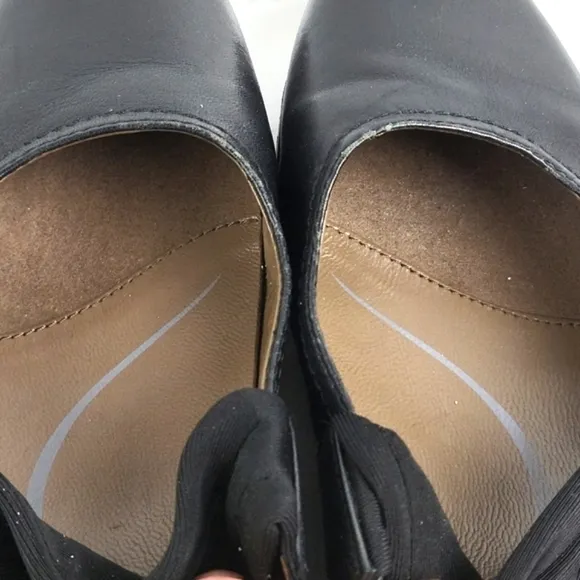 Earthies Zeeland Black Leather Slip-on Hidden Wedge Mary-Jane Comfort Sh…