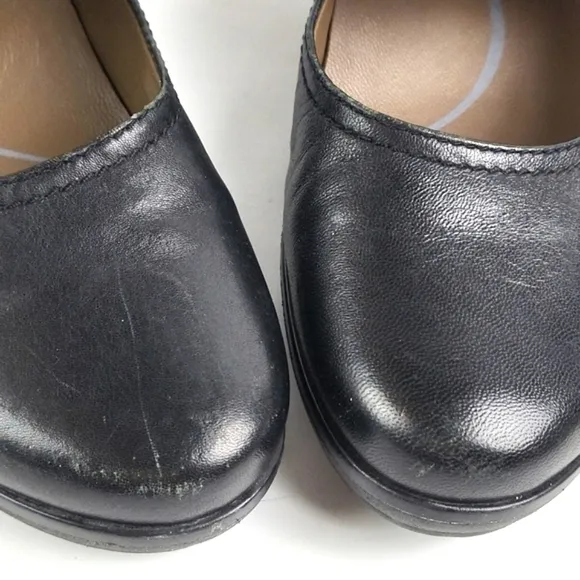 Earthies Zeeland Black Leather Slip-on Hidden Wedge Mary-Jane Comfort Sh…