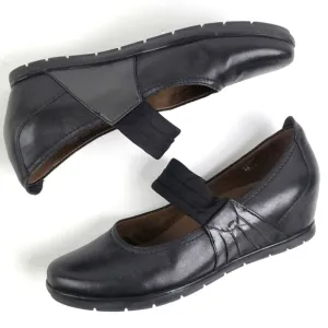Earthies Zeeland Black Leather Slip-on Hidden Wedge Mary-Jane Comfort Sh…