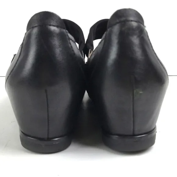 Earthies Zeeland Black Leather Slip-on Hidden Wedge Mary-Jane Comfort Sh…
