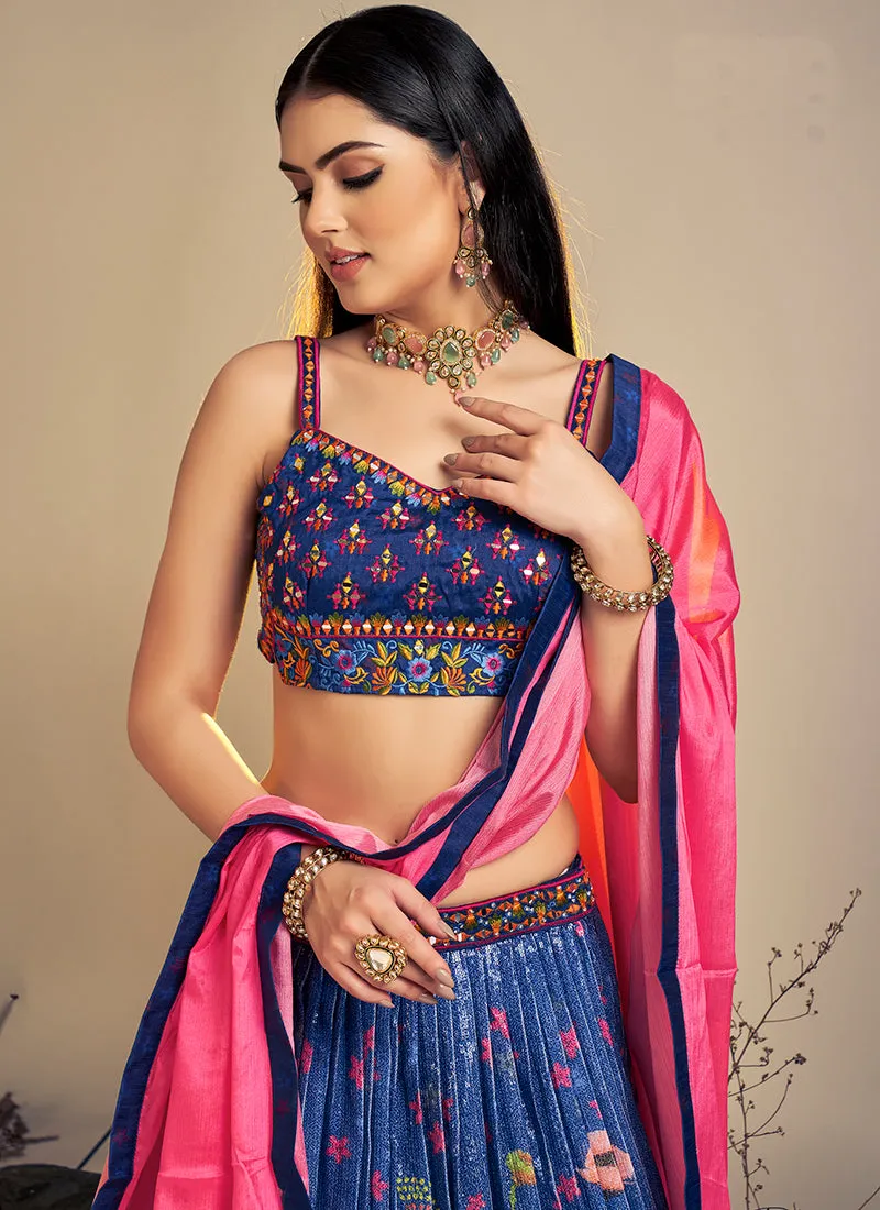 Electric Blue Multi Floral Embroidery Lehenga Choli
