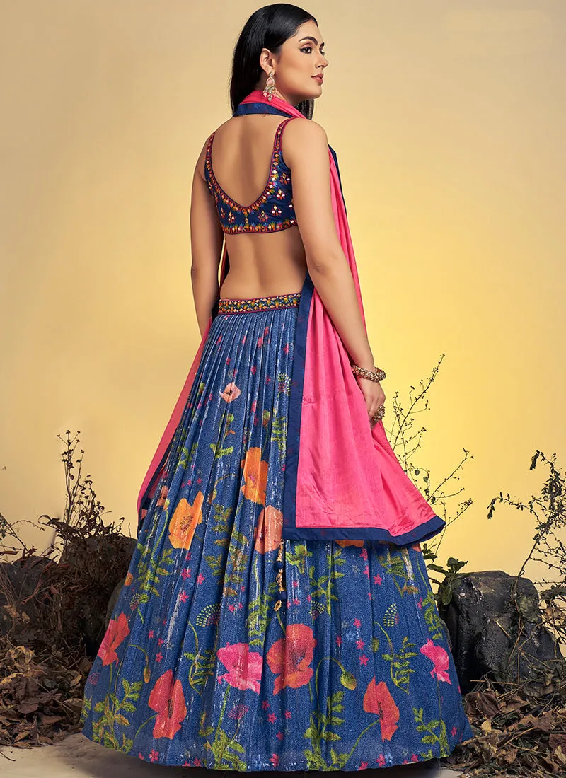 Electric Blue Multi Floral Embroidery Lehenga Choli