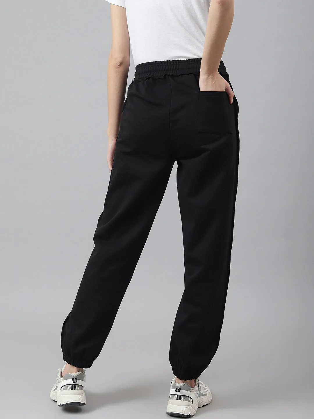 Fitkin Women Black Solid Oversized Designer Fleece Jogger Pants