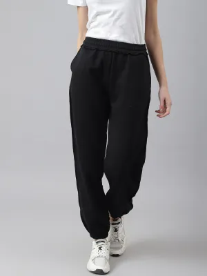 Fitkin Women Black Solid Oversized Designer Fleece Jogger Pants