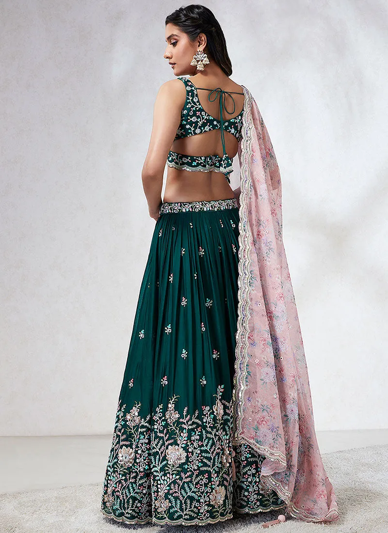Green And Pink Multi Embroidery Wedding Lehenga Choli