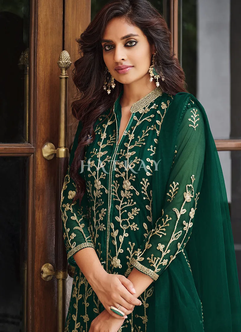 Green Embroidered Designer Anarkali Suit