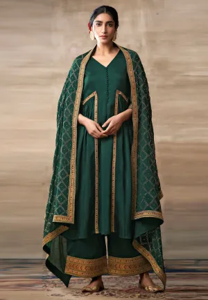 Green Embroidered Designer Palazzo Suit