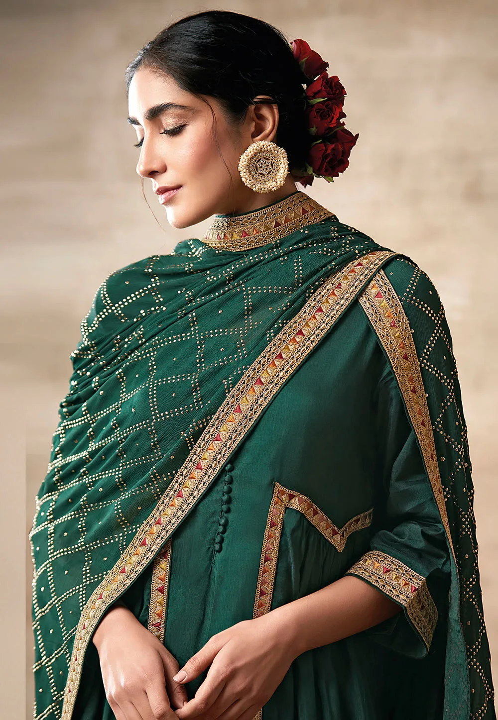 Green Embroidered Designer Palazzo Suit