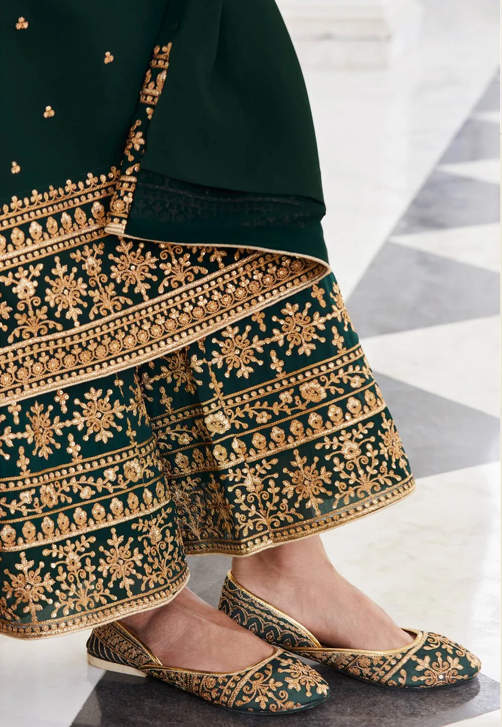 Green Embroidered Designer Palazzo Suit