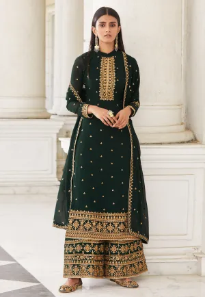 Green Embroidered Designer Palazzo Suit