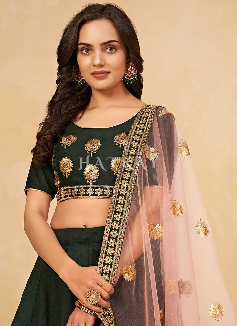 Green Embroidered Partywear Silk Lehenga Choli