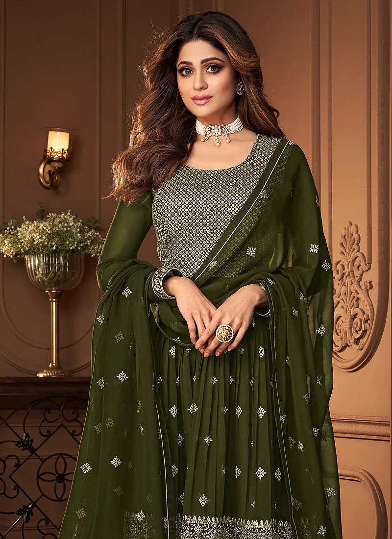 Green Golden Embroidered Designer Sharara Suit