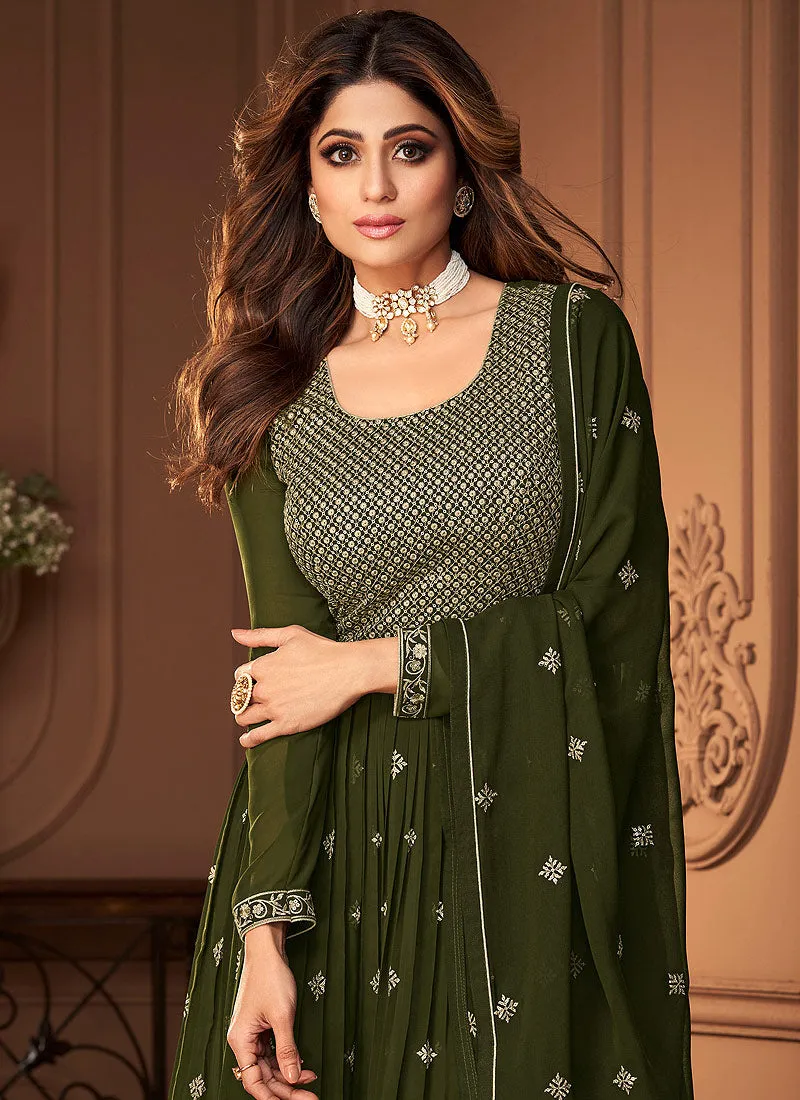 Green Golden Embroidered Designer Sharara Suit