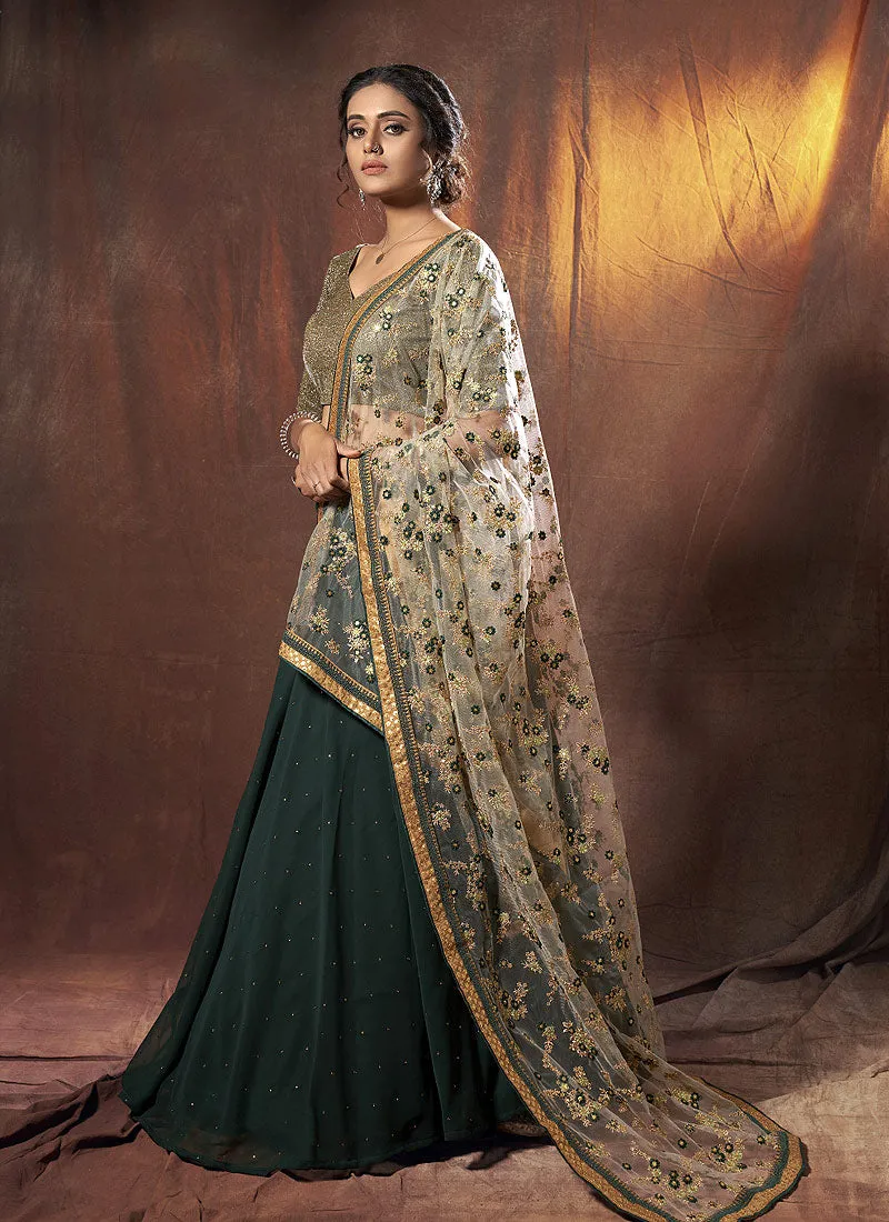 Green Golden Floral Embroidered Lehenga Choli