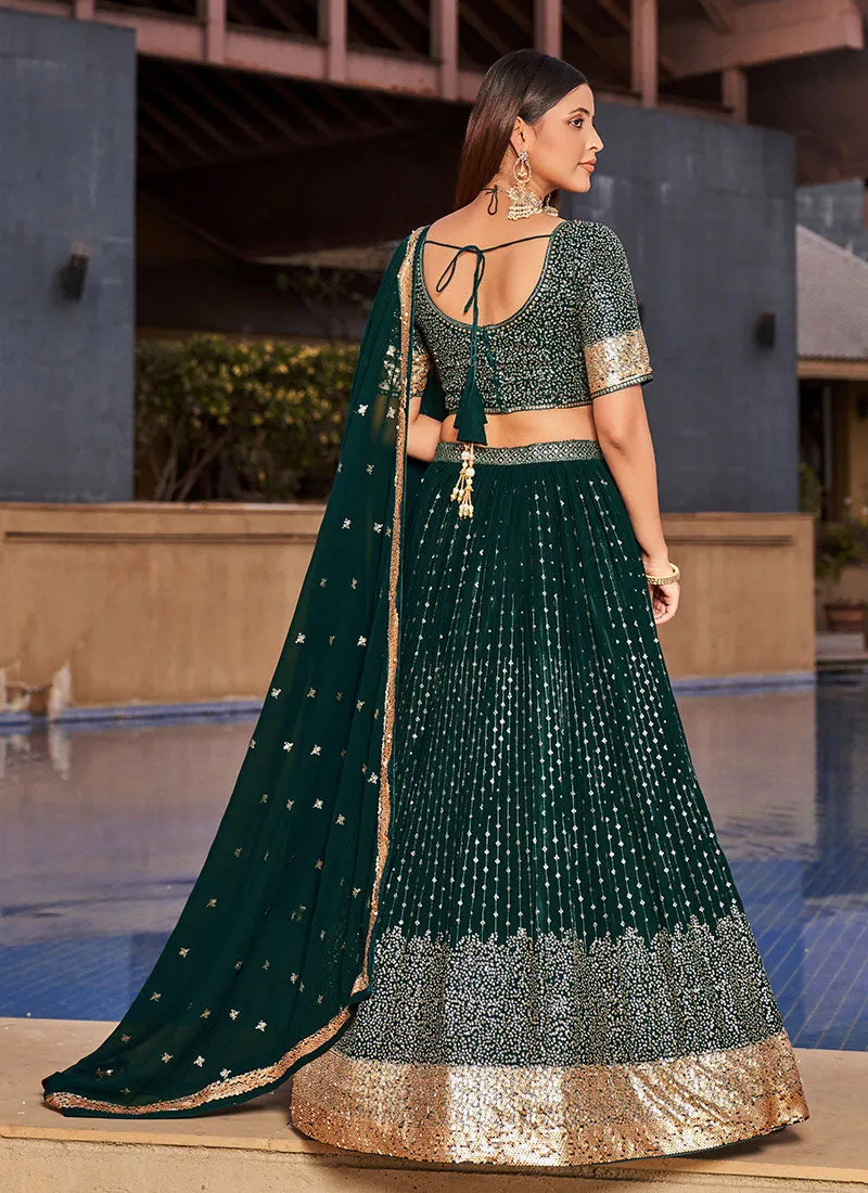 Green Golden Sequence Embroidery Lehenga Choli And Dupatta