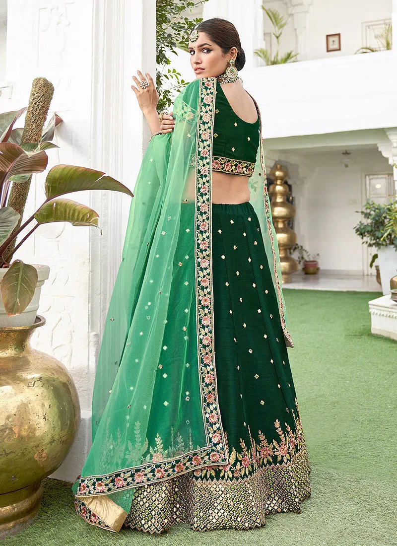 Green Mirror Work Wedding Lehenga Choli