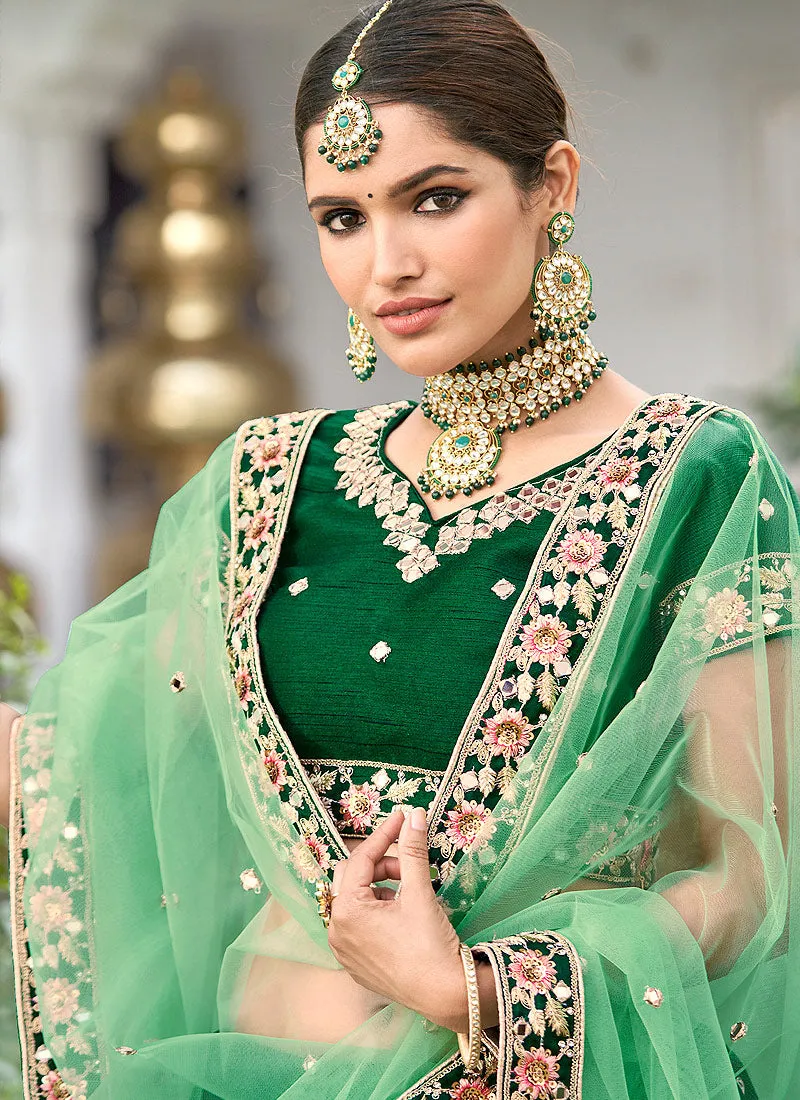 Green Mirror Work Wedding Lehenga Choli