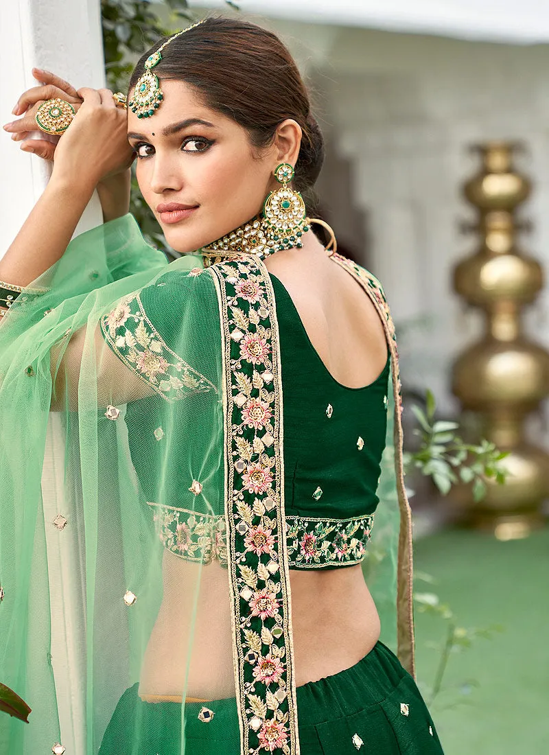 Green Mirror Work Wedding Lehenga Choli