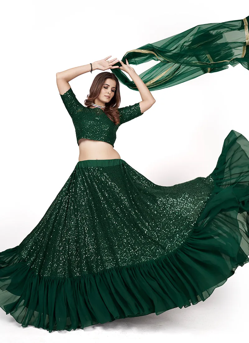 Green Sequence Embroidery Wedding Lehenga Choli